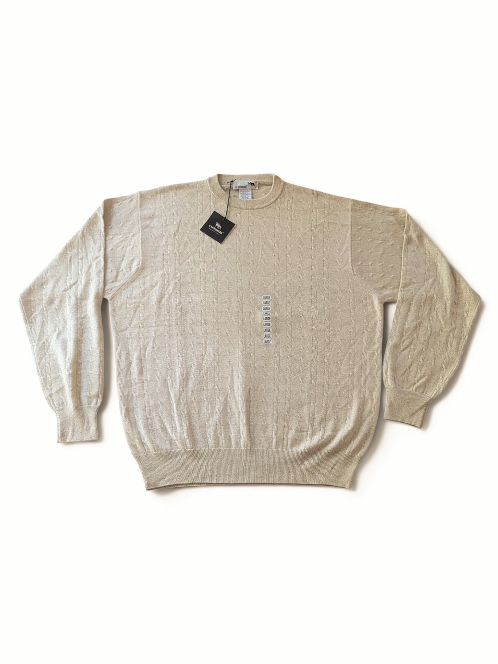 NWT I Levrieri Cashmere Silk Cable Knit Mens Sweater Oatmeal Beige Italian Made
